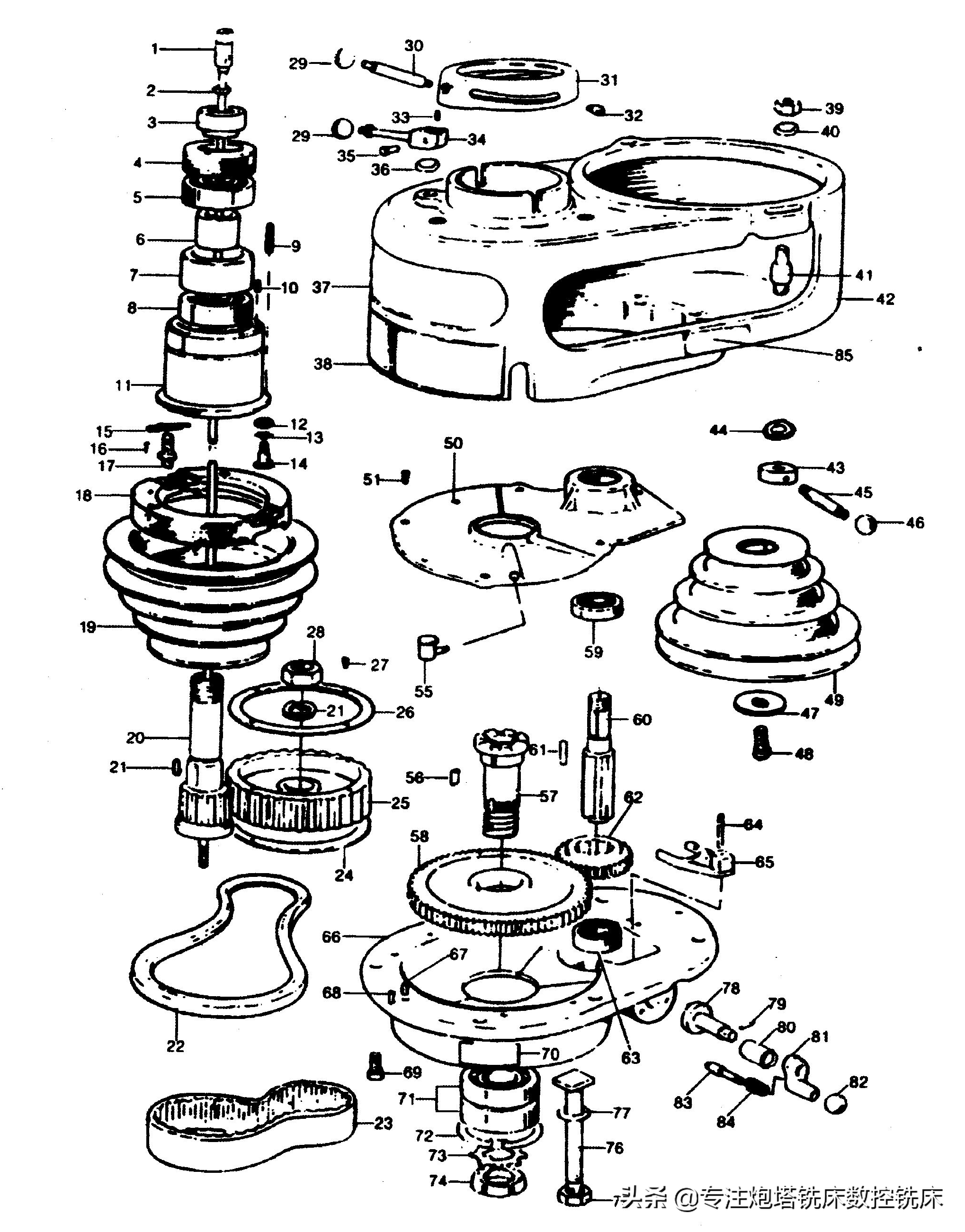炮塔铣床零部件分解图，让您的维修无后顾之忧！